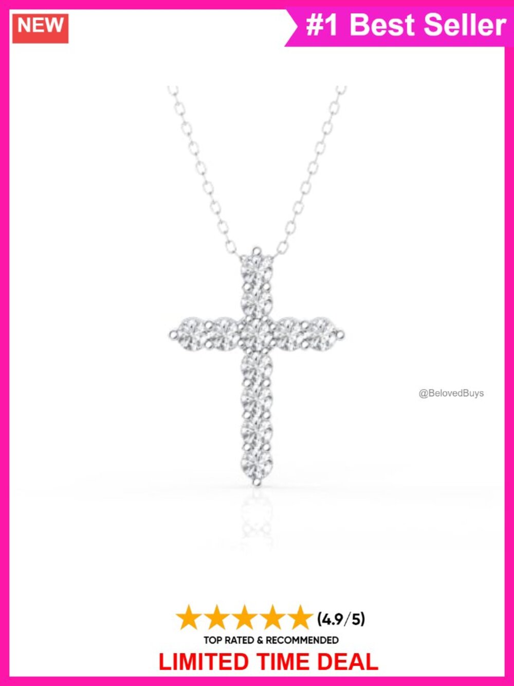Lab Grown Diamond Cross Pendant Necklace 925 Sterling Silver 18in